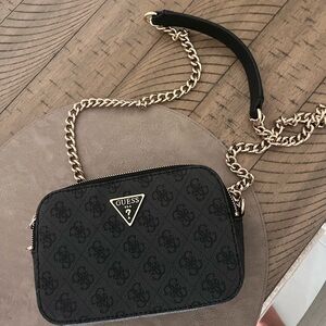 Guess Black Crossbody Bag with Logo and Chain Strap